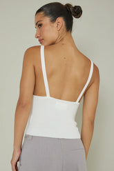 City V-Neck Knit Top White